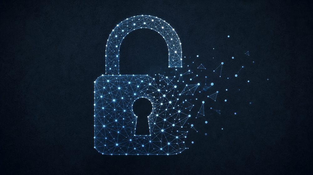 Abstract illustration of a lock rendered as network nodes