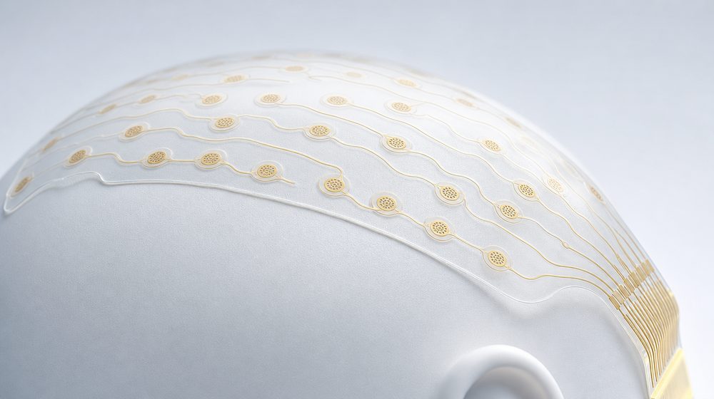 A flexible electrode array resting on a curved surface without penetrating it