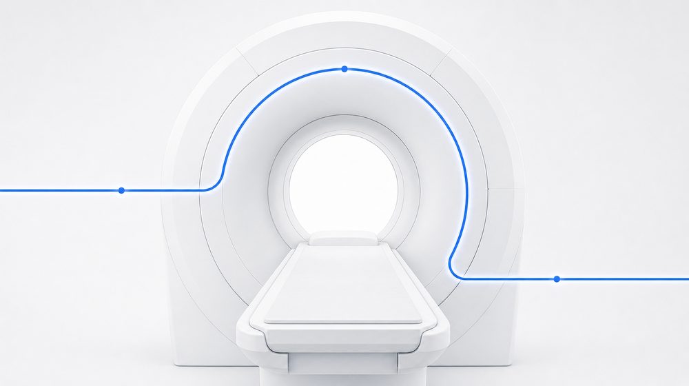 An MRI bore rendered as a ring with a signal loop closing around it